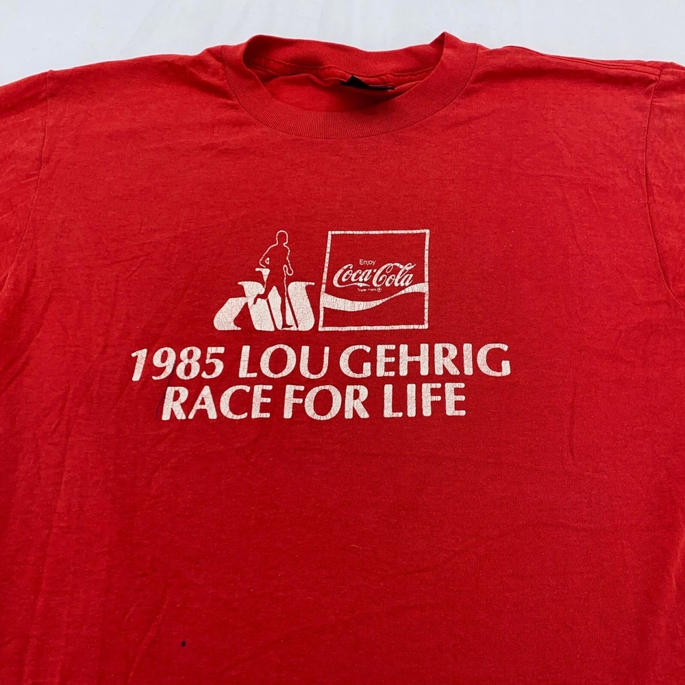 vintage 1985‎ LOU GEHRIG RACE FOR LIFE T-Shirt M marathon Coca Cola coke